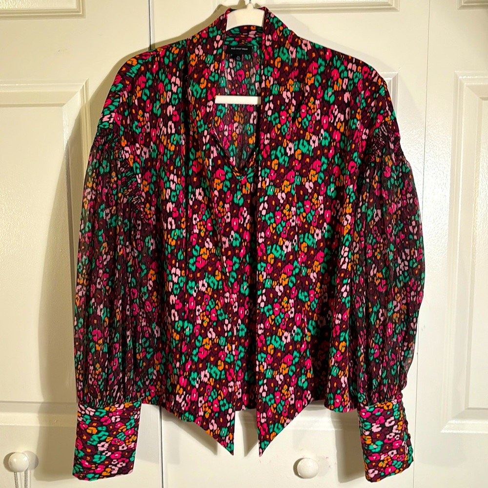 Who What Wear Floral Sheer Lingerie Sleeve Blouse XL